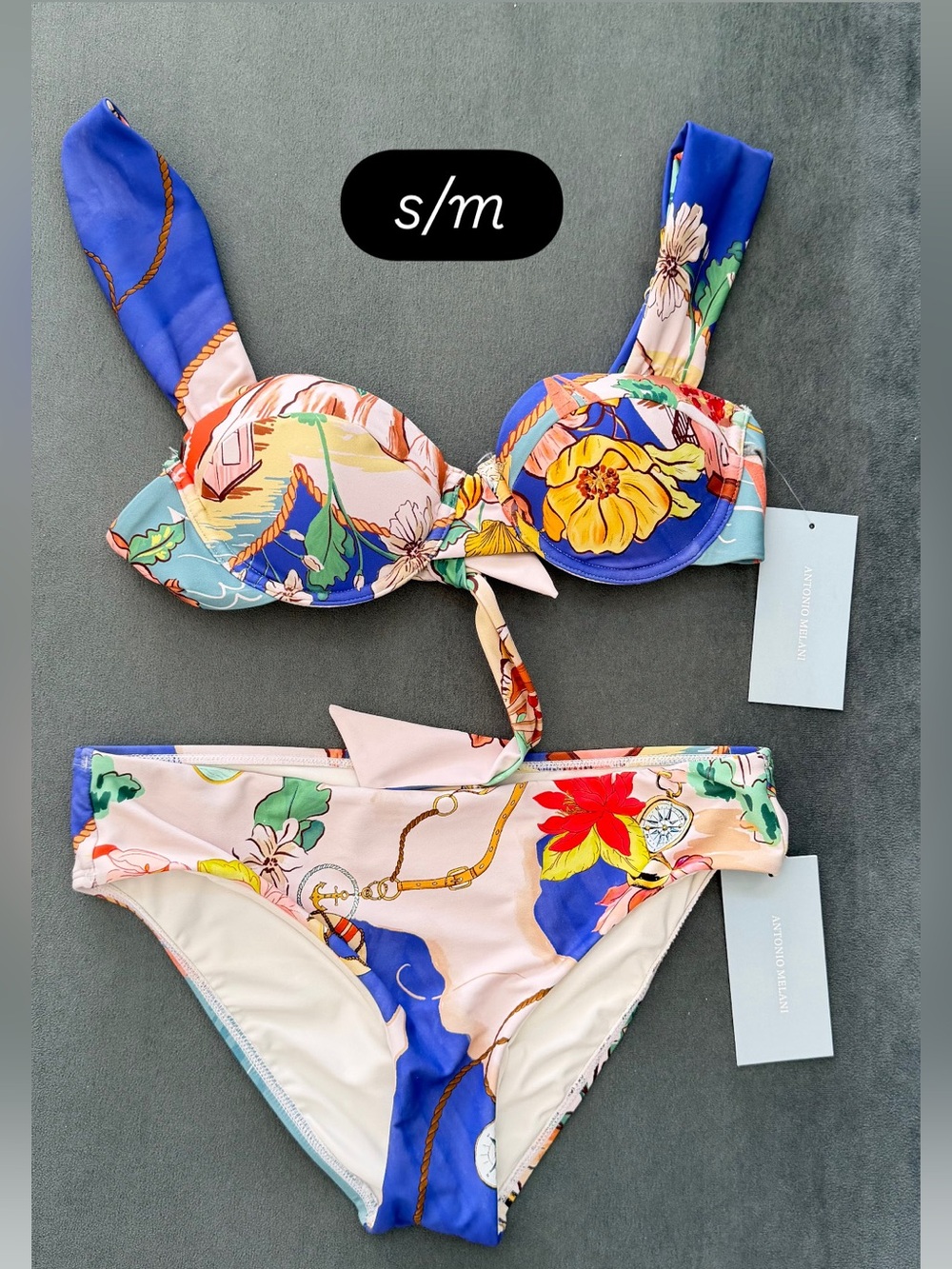 ANTONIO MELANI Floral Print Blue Pink Bikini Set